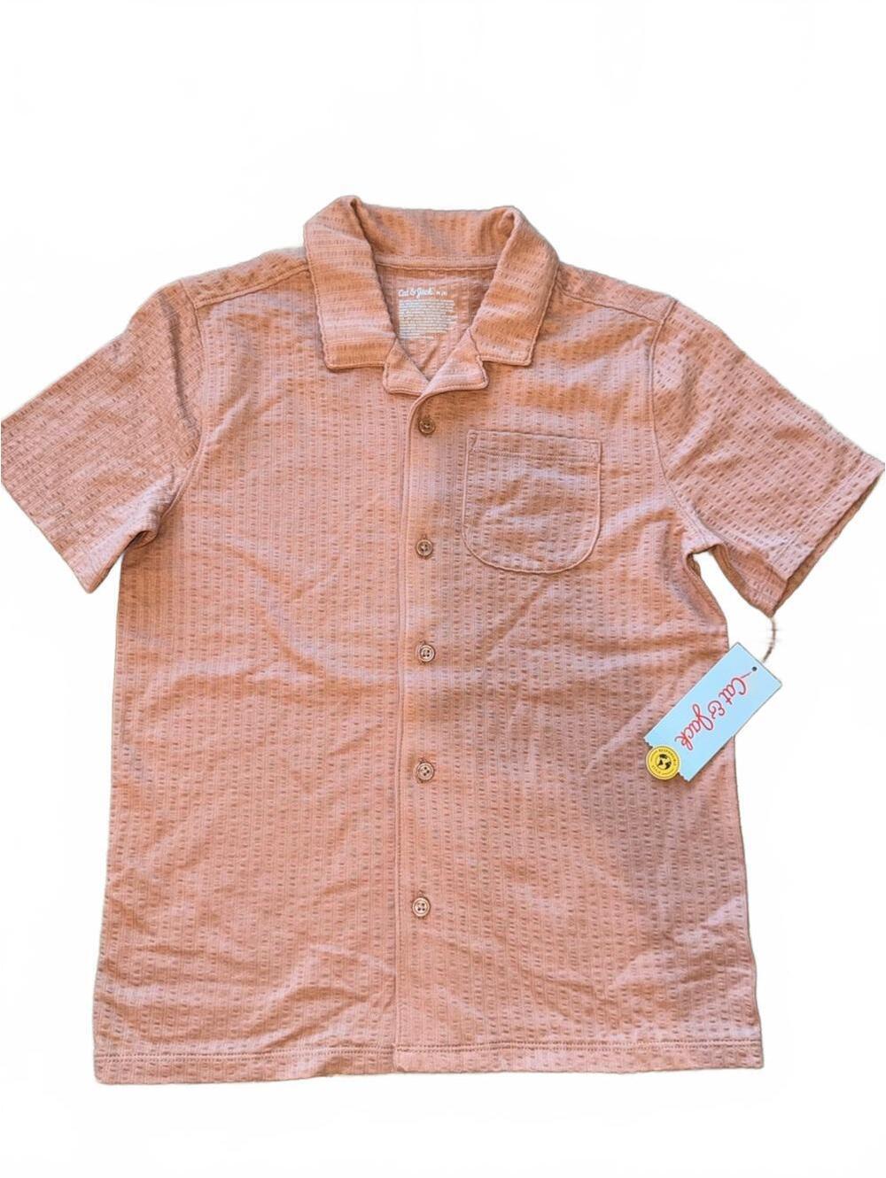 NEW! Cat & Jack Peach Waffle Knit Short-Sleeve Button Down Shirt